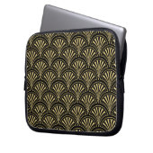 Black and Gold Posh Deko Fan Pattern Laptopschutzhülle (Vorderseite Links)