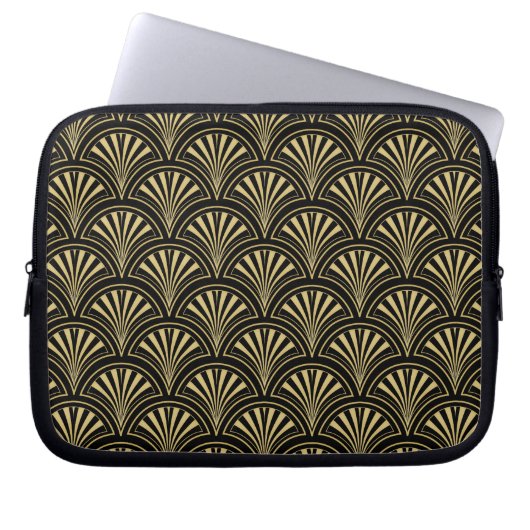 Black and Gold Posh Deko Fan Pattern Laptopschutzhülle (Vorderseite)