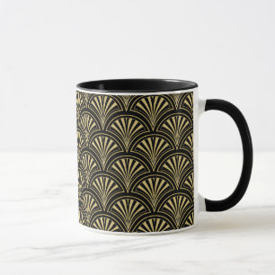 Black and Gold Posh Deko Fan Pattern Tasse