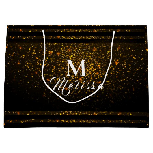 Black and Gold Pre-Personalized Monogram Gift Bag Große Geschenktüte (Vorderseite)