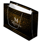 Black and Gold Pre-Personalized Monogram Gift Bag Große Geschenktüte (Vorderseite Schrägansicht)