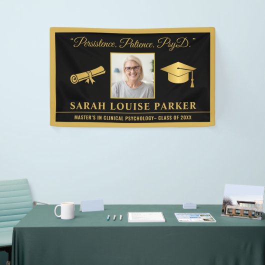 Black and Gold PsyD Zitat Foto Abschluss 2025 Banner (Messeveranstaltung)