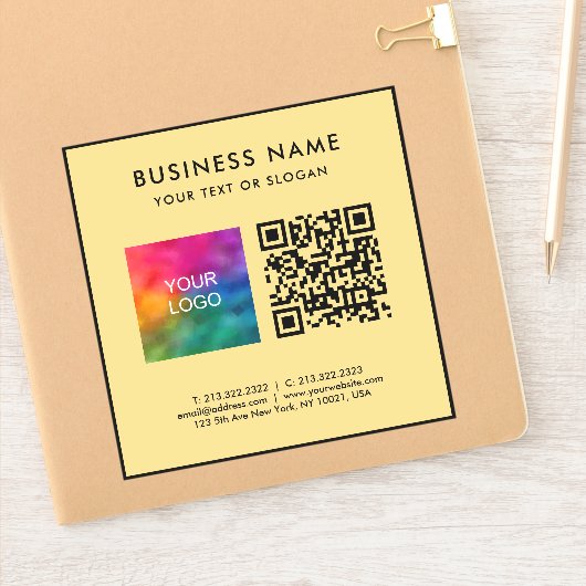 Black And Gold QR Code Business Logo Text Medium Aufkleber (Notizbuch)