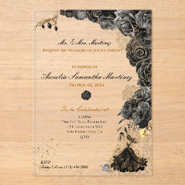 Black and Gold Quinceañera Acryleinladungen