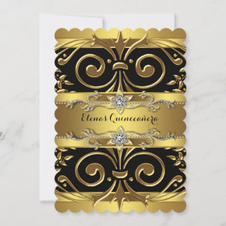 Black and Gold Quinceanera Einladung
