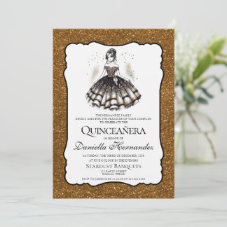 Black and Gold Quinceañera Einladung