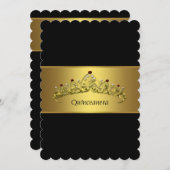 Black and Gold Quinceanera Einladung (Vorne/Hinten)