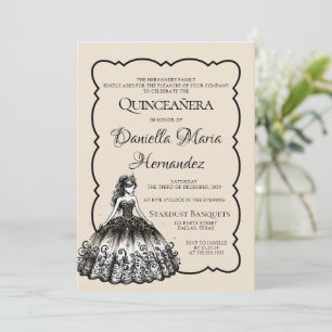 Black and Gold Quinceañera Einladung