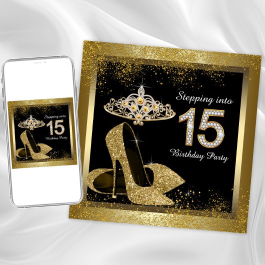 Black and Gold Quinceanera Einladung