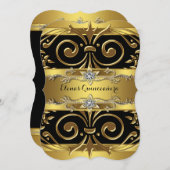 Black and Gold Quinceanera Einladung (Vorne/Hinten)