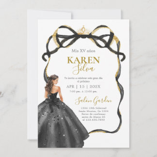 Black and Gold Quinceanera Invitation Einladung