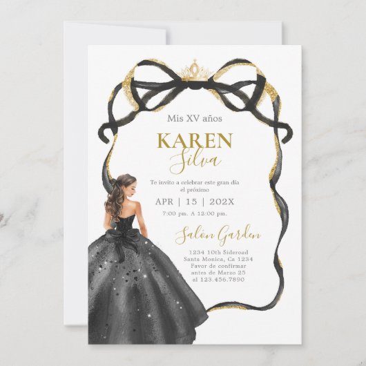 Black and Gold Quinceanera Invitation Einladung (Vorderseite)