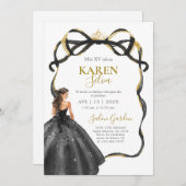Black and Gold Quinceanera Invitation Einladung (Vorne/Hinten)