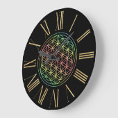 Black and Gold Rainbow Flower of Life Große Wanduhr (Winkel)
