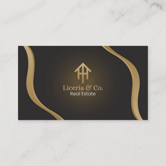 Black and Gold Real Anwesen Business Card Visitenkarte (Rückseite)
