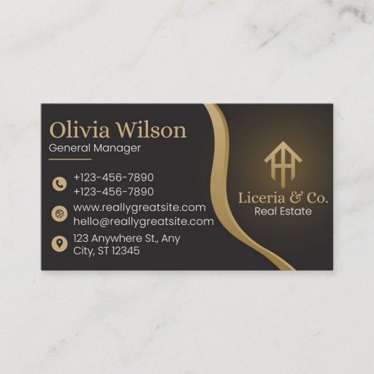 Black and Gold Real Anwesen Business Card Visitenkarte (Vorderseite)