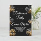 Black and Gold Rentirement Party Einladung (Stehend Vorderseite)