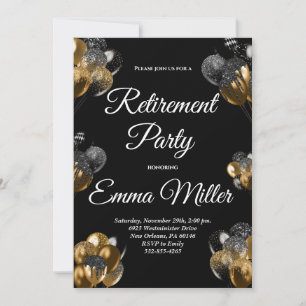 Black and Gold Rentirement Party Einladung