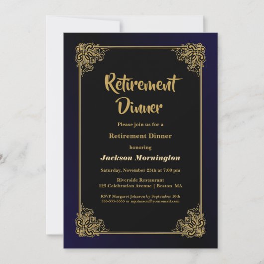 Black and Gold Retirement Dinner Einladung (Vorderseite)