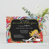 Black and Gold Retro 30. Geburtstag Party Einladung (Stehend Vorderseite)