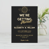 Black and Gold Retro Disco Foto Hochzeit Einladung (Stehend Vorderseite)
