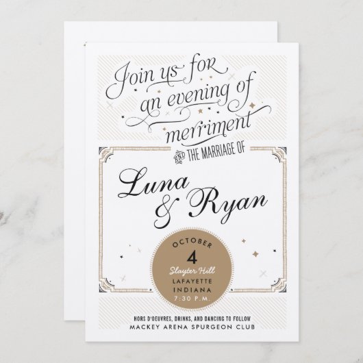 Black and Gold Retro Gatsby Hochzeitseinladungen Einladung (Vorne/Hinten)