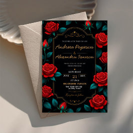Black and Gold Rose Luxury Gothic Elegant Red Rose Acryleinladungen