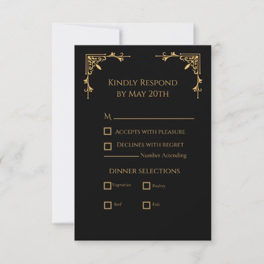 Black and Gold - Royal Regency RSVP Karte (Vorderseite)