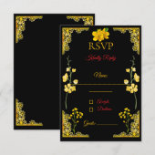 Black and Gold RSVP Card Karte (Vorne/Hinten)