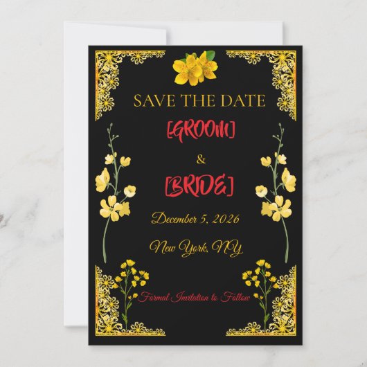 Black and Gold Save the Date Card (Vorderseite)