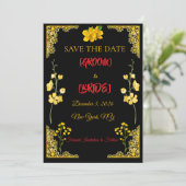 Black and Gold Save the Date Card (Stehend Vorderseite)