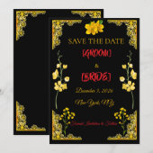 Black and Gold Save the Date Card (Vorne/Hinten)