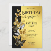 Black and Gold Schmetterlinge Geburtstagsparty ein Einladung (Vorderseite)