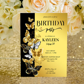 Black and Gold Schmetterlinge Geburtstagsparty ein Einladung
