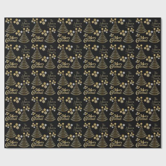 Black and Gold Scribble Weihnachtsbaum Geschenkpapier (Flach)