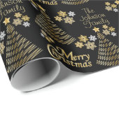 Black and Gold Scribble Weihnachtsbaum Geschenkpapier (Rolleneckpunkt)