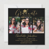 Black and Gold Script 4 Foto Graduation Party Inv Einladung (Vorderseite)