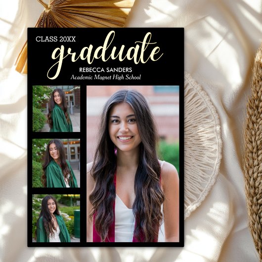 Black and Gold Script 4 photos Graduated for Her Folieneinladung