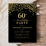 Black and Gold Script 60. Geburtstag Einladung<br><div class="desc">Set die Bühne für eine elegante Feier mit einer Schwarz-Gold-Script-Einladung Geburtstag! Dieses luxuriöse Gold-Script auf einem schwarzen Hintergrund strahlt Eleganz und zeitlosen Charme aus. Perfekt für Geburtstage oder ein stilvolles Event, kombiniert es klassische Eleganz mühelos mit modernem Flair. Ob ein großes Party oder eine intime Ansammlung - diese Einladung ist...</div>