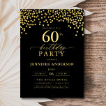 Black and Gold Script 60. Geburtstag Einladung<br><div class="desc">Set die Bühne für eine elegante Feier mit einer Schwarz-Gold-Script-Einladung Geburtstag! Dieses luxuriöse Gold-Script auf einem schwarzen Hintergrund strahlt Eleganz und zeitlosen Charme aus. Perfekt für Geburtstage oder ein stilvolles Event, kombiniert es klassische Eleganz mühelos mit modernem Flair. Ob ein großes Party oder eine intime Ansammlung - diese Einladung ist...</div>