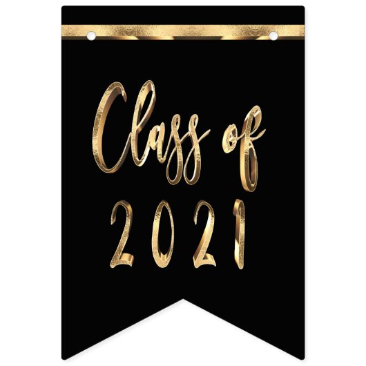 Black and Gold Script Class of 2021 Abschluss Wimpelkette (Erste Fahne)