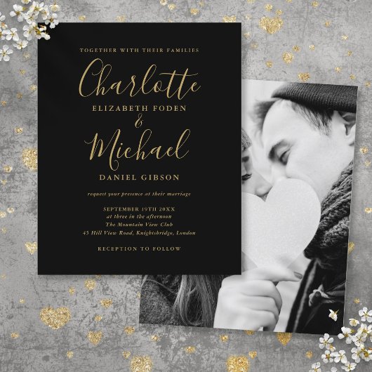 Black and Gold Script Foto Hochzeit