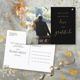 Black and Gold Script Foto Hochzeit Vielen Dank Postkarte