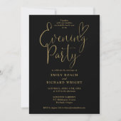 Black and Gold Script Foto Wedding Abend Party Einladung (Vorderseite)