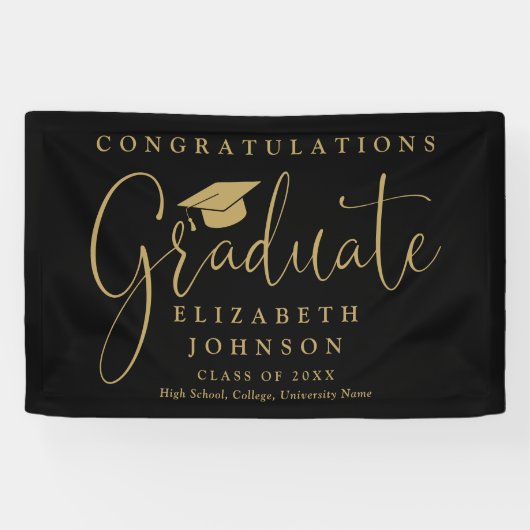 Black and Gold Script Graduation Party Banner (Horizontal)