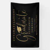 Black and Gold Script Graduation Party Banner (Vertikal)