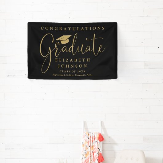 Black and Gold Script Graduation Party Banner (InSitu)