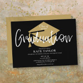 Black and Gold Script Graduation Party Einladung