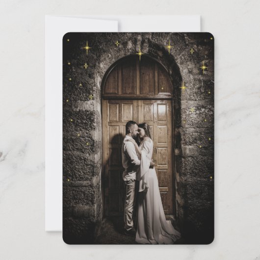 Black and Gold Script Modern Moody Whimsigoth Save The Date (Rückseite)