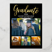 Black and Gold Script photos collage for graduated Folieneinladung (Vorderseite)